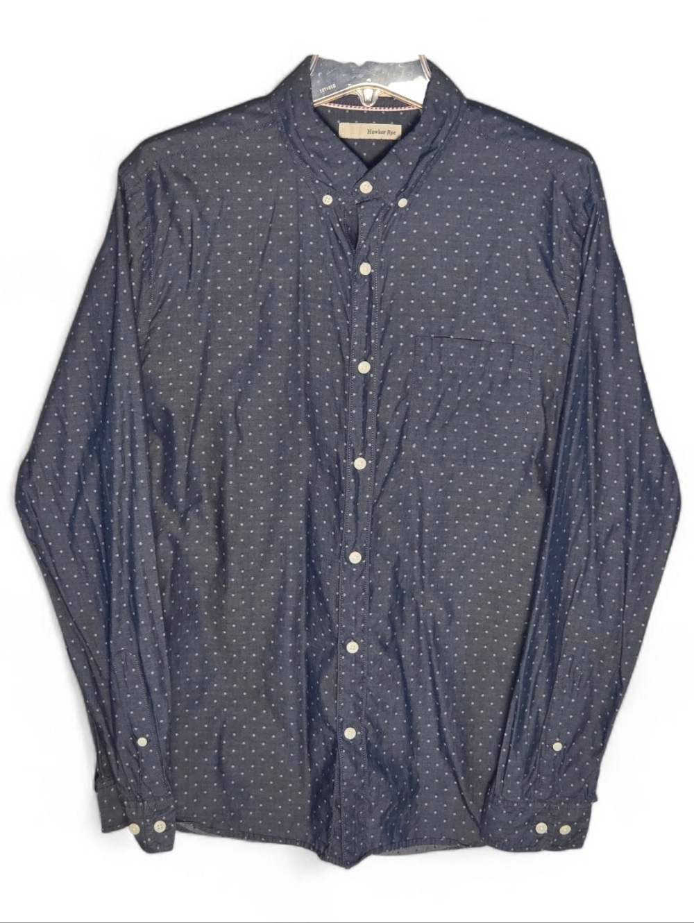 Hawker Rye Men's Slim-Fit Button-Down Shirt Grayish Blue White Polka Dot Size L